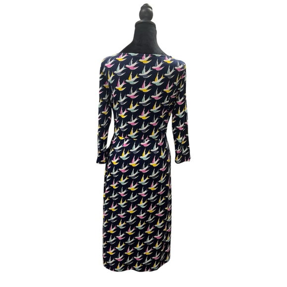 Boden Penny Jersey Swallow Dress Size UK 10L/US 6L Navy 3/4 sleeves midi preppy - Picture 3 of 13